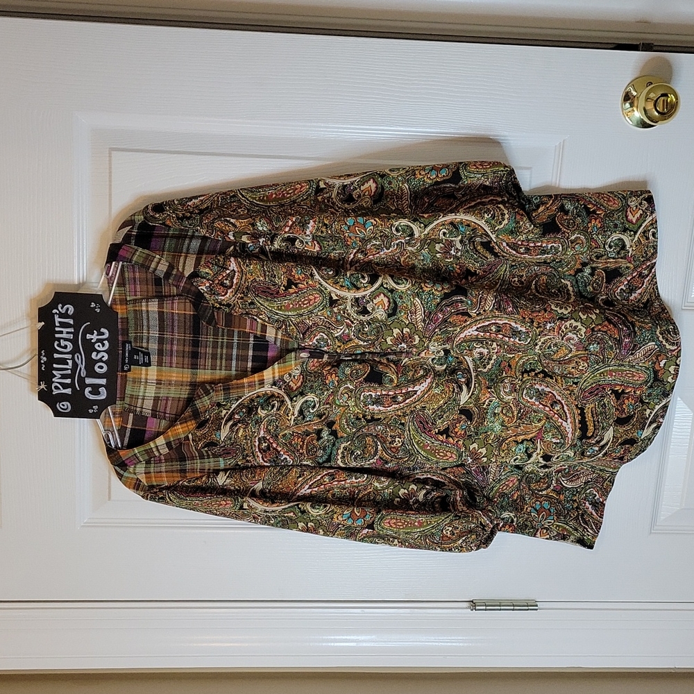 New Directions Blouse 0X Paisley Plaid 3/4 sleeve